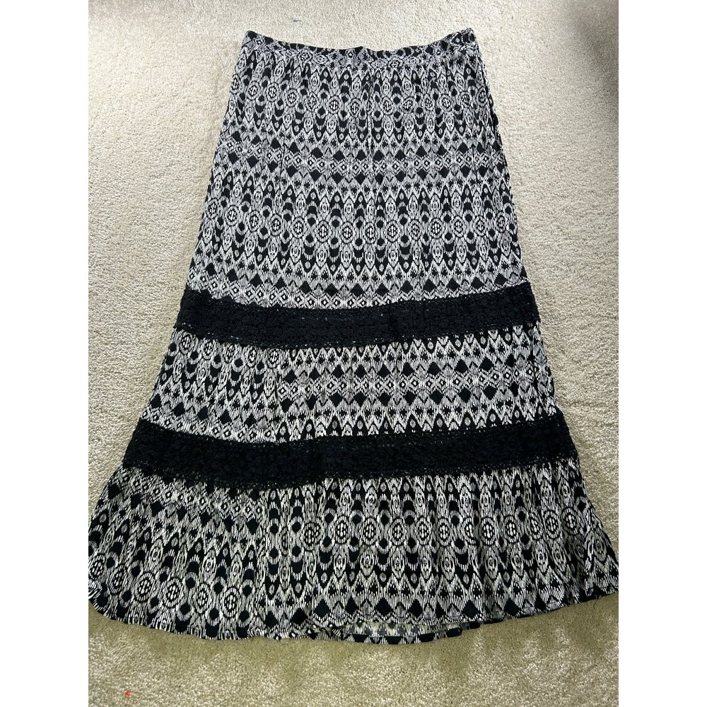 Faded Glory Y2K Black White XL‎ Lace Trim Maxi Skirt Broom Witchy WhimsyGoth